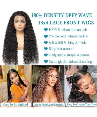 Aomllute 24 Inch Deep Wave HD Lace Frontal Human Hair Wig - 180% Density, Pre-Plucked, Natural Black Color for Women - Buy Online on GoSupps.com