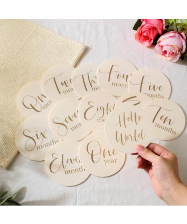 UNIQOOO Acrylic Monthly Baby Milestone Cards | Baby Growth Photo Props | Round 13 Discs (One Month to One Year) | Hello World Card | 4 inch Cream White - Buy Online on GoSupps.com