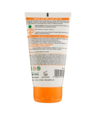 Equilibra Solari Aloe Sunscreen SPF 30 - Water-Resistant Cream with Aloe Vera Almond Milk Carrot Oil & Vitamin E | 150 ml - Sun Protection for Healthy Browning - Buy Online on GoSupps.com