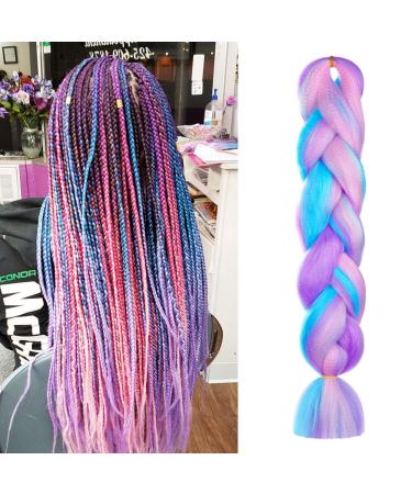 Aomig Braids Extensions | 24 Strands of Colorful Artificial Hair for Box Braids - Purple Pink Green Blue | Durable & Easy-to-Use Hair Braid Extensions for International Shipping - Buy Online on GoSupps.com