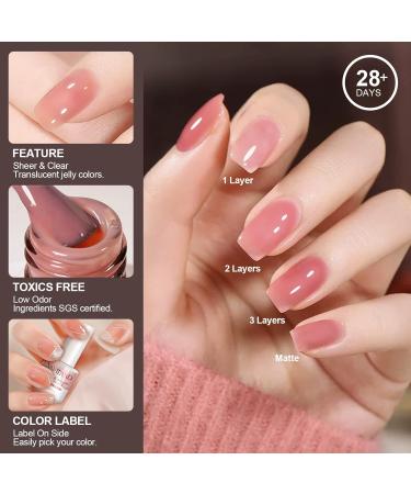 Saviland Jelly Gel Nail Polish Kit - Sheer Milky Pink Nude Colors - UV LED Gel Varnish Set for DIY Nail Art - 6Pcs 7.5ML Gift Set - Buy Online on GoSupps.com