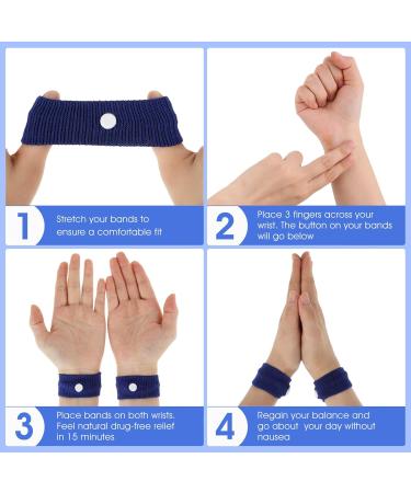 Acupressure Bracelet for Nausea Relief - 4 Pairs of Sea Bands for Adults & Kids | Seasickness Travel Flying - Black Blue Gray - Buy Online on GoSupps.com