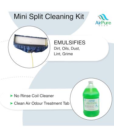 Complete A/C Mini Split Cleaning Kit With Powerful No Rinse Coil Cleaner & Clean Air Odour Treatment Tab Extra Large - For Units Up to 50 Inches Wide - Buy Online on GoSupps.com