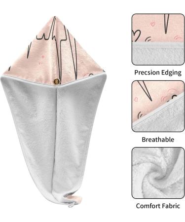 Super Absorbent Heart Rate Pink Hair Towel 2 Pack | Quick Dry Hair Turbans for Women & Girls - Buy Online on GoSupps.com