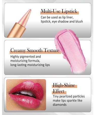 Crayon a Levre Paillet Rose Dor Nourishing Rouge L vres Longue Tenue Effet Paillettes M talliques Waterproof Lip Liner & Lipstick 2-in-1 Crayon Levre Sans Transfert Tr s Pigment pour Femme-01 01# Rose Dor  - Buy Online on GoSupps.com