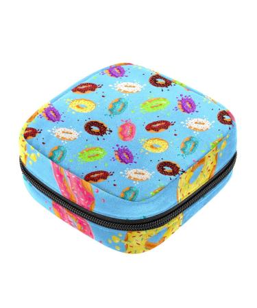Menstruation pad bag with zipper women's napkin bag tampons collecting bags for women and girls (sweet donut pouring colorful blue)