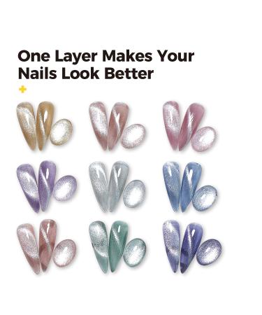 BURANO Cat Eye Gel Nail Polish Set - 6 Magnetic Holographic Colors with Pink 9D Eyes Tiger Design - Long-Lasting Gel Polish with Magnet for Stunning Cat Eye Effects - Buy Online on GoSupps.com