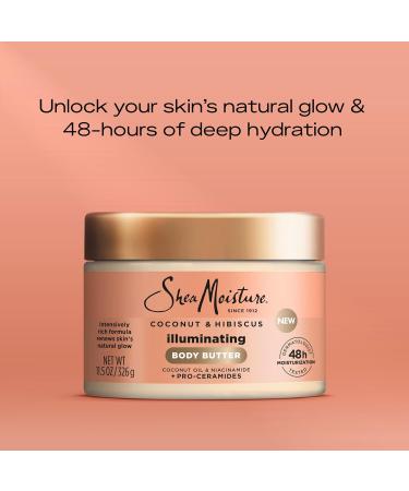 SheaMoisture Illuminating Body Butter - Coconut & Hibiscus Niacinamide & Pro-Ceramides for 48H Moisture | Renew Skin's Natural Glow - 11.5 oz - Buy Online on GoSupps.com