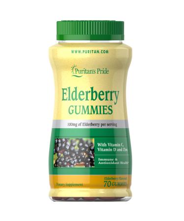Puritan's Pride Elderberry Gummy with Vitamin C D & Zinc Supports The Immune System 70 ct - Buy Online on GoSupps.com