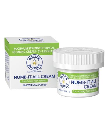 Doctor Butler's Numb It All Cream  Topical Numbing Cream with 5% Lidocaine Itch and Discomfort Relief Cream Fast Acting & Maximum Strength for Topical Relief (1.5oz)
