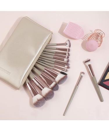 15-Piece Premium Makeup Brush Set | Professional Synthetic Foundation Eyeshadow & Blush Brushes with Cosmetic Bag - Champagne - Buy Online on GoSupps.com
