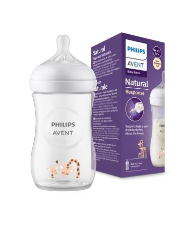Philips Avent Natural Response Baby Bottle - 260ml Baby Milk Bottle BPA Free for Babies 1 Month+ Giraffe Pattern (Model SCY903/66) without AirFree Vent Giraffe