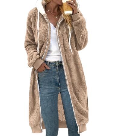 Buy Hanxiulin Women's Warm Fleece Plush Jacket - Fluffy Long Arm Winter Parka with Hood - XL Beige - Perfect for Cozy Winter Style - Buy Online on GoSupps.com