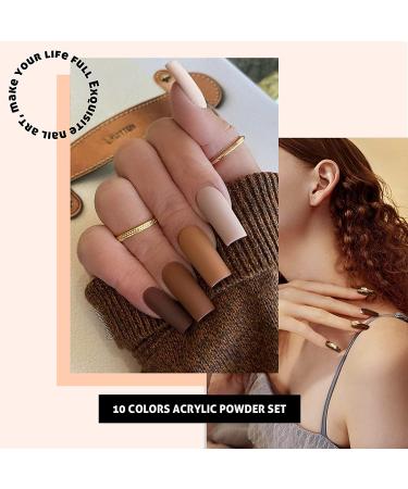 Saviland Fall Winter Acrylic Powder Set - 10 Colors Brown Grey Series for Nail Extension and Art - Professional Polymer Powder Kit - Manicure Gifts - No Lamp Needed - Buy Online on GoSupps.com