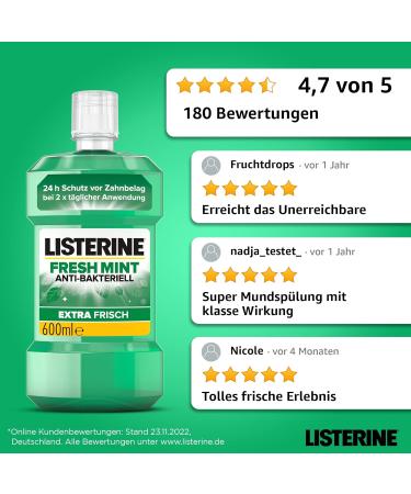 Buy LISTERINE Fresh Mint 600 ml | Antibacterial Mouthwash with Essential Oils for Fresh Breath | International Shipping Available - Buy Online on GoSupps.com