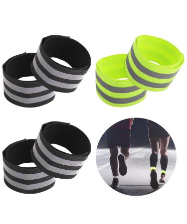 Deepton 6 pieces of pants bracker bike elastic reflector strap reflecting tapes with Velcro fastener pants protection bike with strong reflector strips for cycling jogging black and neon yellow green