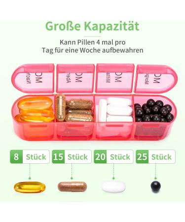 7-Day Pill Organizer with 4 Compartments - Large Portable Medication Box for Tablets | Removable Green Housing | Ideal for Daily Dose Management - Buy Online on GoSupps.com