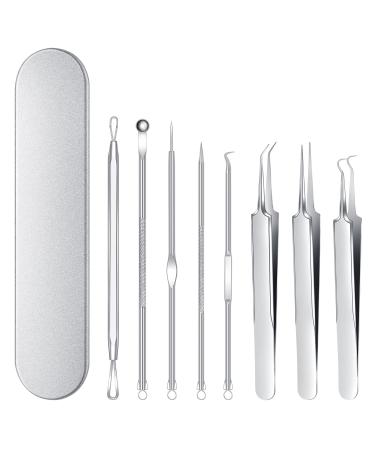 DJCIW Blackhead Remover  Pimple Popper Tool Kit Black Head Pimple Pore Extractor Stainless Steel Blemish Blackhead Remover Tools Acne Blemish Comedone Professional Extractor Removal Tool (Silver)