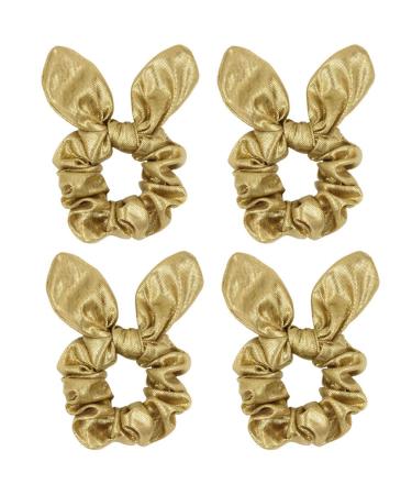 4 Pack Metallic PU Leather Hair Bows Gold or Silver Bright Hair Scrunchies Hair Bobbles Elastics Ponytail Holders Hair Wrist Ties Bands Scrunchies for School Show Gym Dance Party Club Girl (Gold)