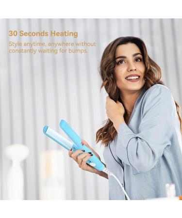 2-in-1 Mini Hair Smooth & Curling Iron - Portable Travel Ceramic Styler for Women & Short Hair - Blue - Buy Online on GoSupps.com