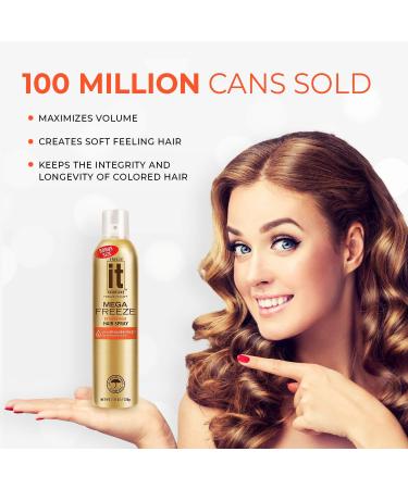 IT Haircare MEGA Freeze Extreme Hold Hair Spray | 7.75 Oz. | Vitamin B5 & Hydrolyzed Wheat Protein | Humidity Resistant | Optical Brighteners for Enhanced Shine | 24 Hour Hold Fast-Dry | Bonus 4 Pack - Buy Online on GoSupps.com