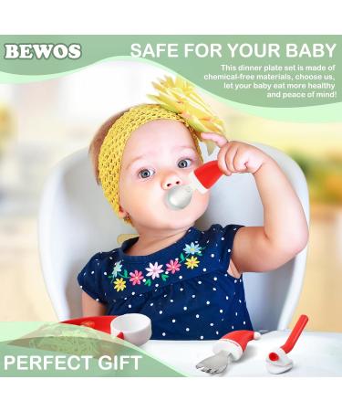 BEWOS Christmas Style Baby Weaning Set - 5PCS Baby Cutlery & Feeding Set with Suction Plate, Stainless Steel Fork & Spoon - Perfect Gift for Babies - Buy Online on GoSupps.com
