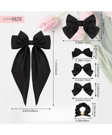 XiangSKY 6 Pieces Hair Clips Black Hair Bow Ladies Bowknot Large Hair Clip Hair Accessory for Girls Women Hair Bow Silk Satin Hair Bows Long Black Bow Hair Accessories - Buy Online on GoSupps.com