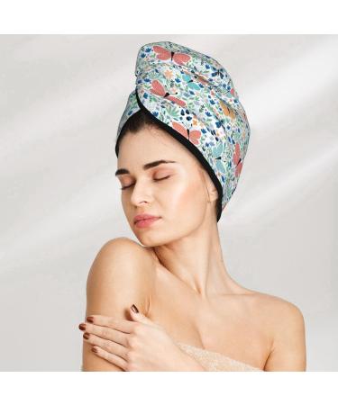Hair Towel Wrap with Button - Quick Drying Towel Turban for Effortless Hair Care (Butterflies Design - Buy Online on GoSupps.com