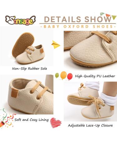 Sonsage Infant Baby Oxford Shoes - Anti-Slip Lace-Up Soft Sole Sneakers 6-12 Months - Apricot - Buy Online on GoSupps.com