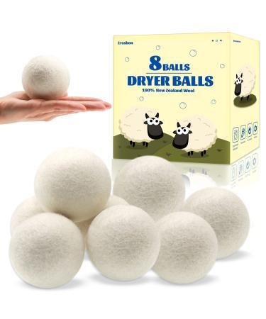 Wool Dryer Balls 8 Pack -Erosbon Premium Organic New Zealand Wool,Natural Fabric Softener for Sensitive Skin-Reusable Laundry Dryer Balls,Reduce Wrinkles & Save Time, Baby Safe & Hypoallergenic