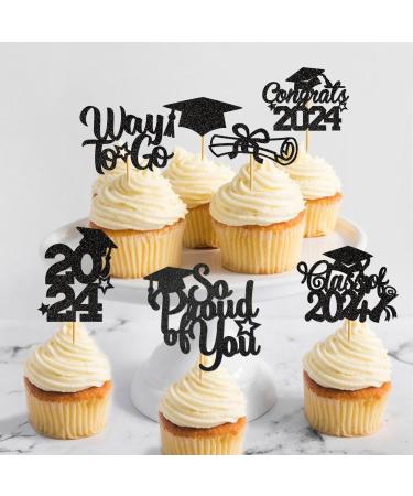 40Pcs Black Graduation Cupcake Toppers 2024 Glitter Class of 2024 Cupcake Toppers 2024 Congrats Grad Cap Diploma Cupcake Picks for Graduation Party Decorations 2024 - Buy Online on GoSupps.com
