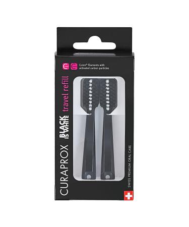 Curaprox Black is white travel refill brush heads for travel toothbrush duo-pack