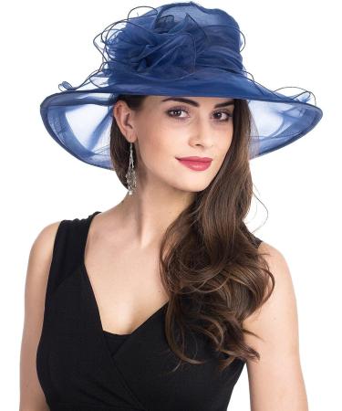 Lucky Leaf Women's Kentucky Derby Church Cap Wide Brim Sun Hat in Navy - Perfect for Party and Wedding - Buy Online on GoSupps.com