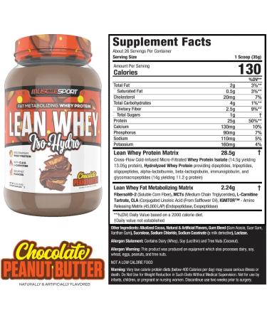 MucleSport Lean Whey Revolution Protein Powder - 25g Whey Protein Isolate - Low Cal, Carb, Fat - Chocolate Peanut Butter Flavor - 2LB Pack - Buy Online on GoSupps.com