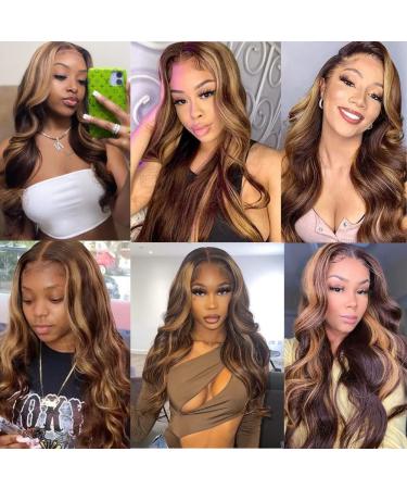 Honey Brown Ombre Human Hair Lace Front Wig 26 Inch Brazilian Body Wave 180% Density - Pre Plucked with Baby Hair - Buy Online on GoSupps.com