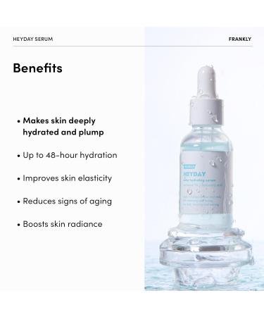 Frankly Heyday Serum - Vegan Deep Moisture & Radiance Boost with Panthenol & Hyaluronic Acid | Anti-Aging for Dry Sensitive Skin | 1.01 fl. oz - Buy Online on GoSupps.com