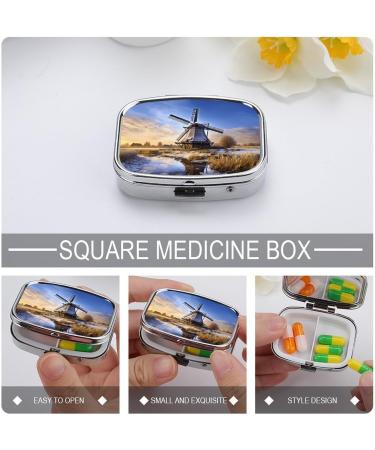 Traditional Windmill Print Pill Box | 2 Compartment Metal Pill Organizer | Portable Pocket & Purse Storage - Buy Online on GoSupps.com