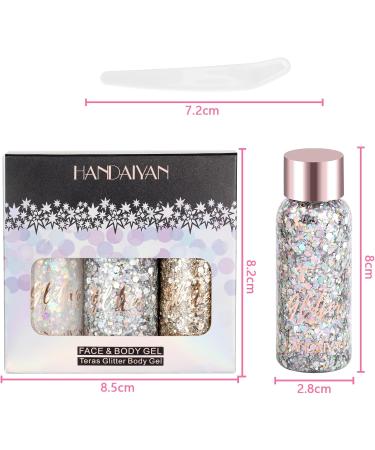 Risvowo Glitter Face Gel - 3-Piece Body Glitter Set for Festival Accessories | Silver Gold & White Makeup for Hair Lips & Nails - Buy Online on GoSupps.com