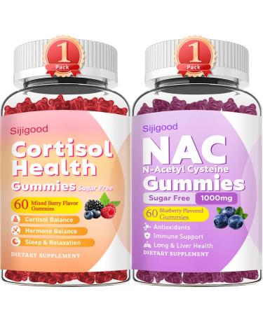 Sijigood Bundle: Cortisol Gummies & 1000mg NAC Gummies Sugar-Free 2 Packs