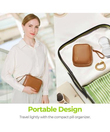 AUVON Weekly Pill Organizer - Large 7-Day Pill Box with PU Leather Travel Bag 3 Times a Day Medication Reminder for Vitamins & Supplements - Brown - Buy Online on GoSupps.com