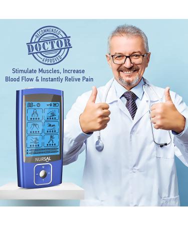 NURSAL TENS EMS Unit Muscle Stimulator for Pain Relief Therapy  Electric 24 Modes Dual Channel TENS Machine Pulse Massager with 12 Pcs Electrode Pads/Continuous Stable Mode/Memory Function Blue - Buy Online on GoSupps.com