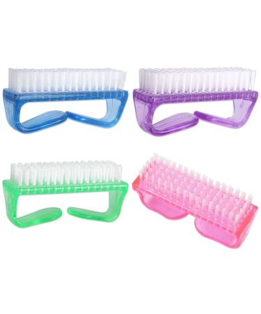 Beauticom (Pack of 4 Pieces) Mixed Colored Scrub Brush with Handle for use on Nails Brush, Cleaning Brush, Manicure Brush, Sanitize Brush, General Use Brush 4 Colors (4pcs)