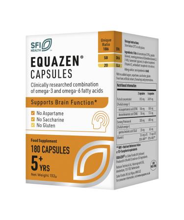 EQUAZEN Capsules | Omega 3 & 6 Fish Oil Supplement | Supports Brain Function | Blend of DHA EPA & GLA | Suitable for Children 5+ to Adults | 180 Capsules 180 Count (Pack of 1)