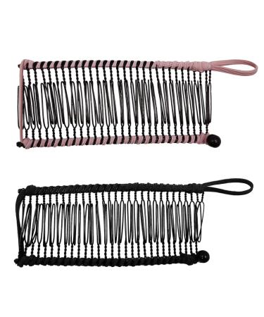 Androxeda 2 pieces slip -resistant hair clips vintage banana hair clips stretchy hair accessories 30 tooth banana comb clips for thick wavy confused naturally curly hair (black/pink)