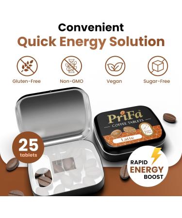 PRIFA Coffee Tablets Box - Sugar Free Coffee Candy Keto & Gluten Free Mints - 250 Count Latte Flavor for Instant Energy - Buy Online on GoSupps.com