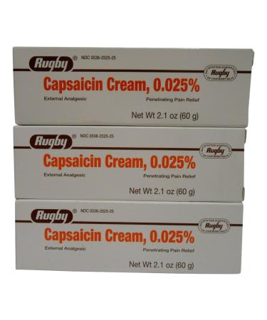 Rugby Capsaicin 0.025% Cream, 2.1 Ounce (Pack of 3)