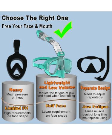 Bairuifu Dry Top Foldable Snorkel Mask Set - 180 Panoramic View, Anti-Fog & Leak Protection, Camera Mount, Ideal for Scuba Diving & Snorkeling - Light Blue, Large - Buy Online on GoSupps.com