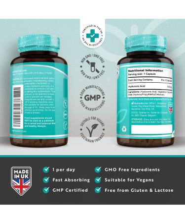 Hyaluronic Acid Capsules - 3 Month Supply | 600mg High Dose | GMO Free - No Fillers or Binders | Made in UK by Nutravita - Buy Online on GoSupps.com