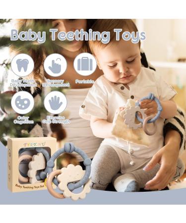TYRY.HU Baby Teething Toys for Infants 0-12 Months | Silicone & Wood Teether Set | Soft-Textured for Easy Hold & Clean | Stone Grey | Perfect Baby Gift - Buy Online on GoSupps.com
