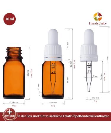 Handsunity 10ml Amber Glass Pipette Bottles Set - 192 Pack with White Caps & Aids for Pharmacy Use - Ideal for Essential Oils & Liquids - Buy Online on GoSupps.com